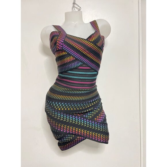 Bella Barnett Bodycon Mini Dress Multicolor Deep V-Back Sleeveless Women Size M - Picture 2 of 12